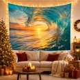 thumbnail image 3 of Curling Ocean Wave at Golden Hour Sunset, Dramatic Coastal for Beach Lovers, Photorealistic Surfing Wall Art, Housewarming Gift, Tapestry Wall Hanging for Bedroom and Living Room, 3 of 7