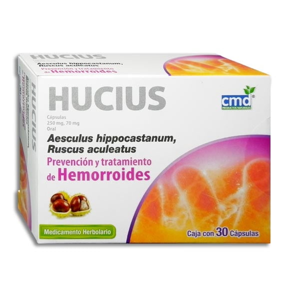 HUCIUS (AESCULUS/RUSCUS)PREVENCIÓN Y TRATAMIENTO DE HEMORROIDES. CAP 250/70 MG C/30 CMD CMD FRASCO 30 CAPSULAS