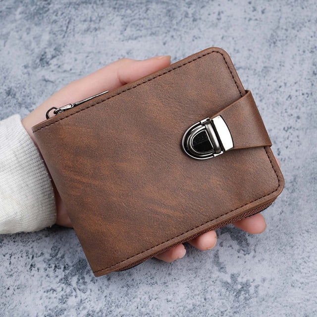 ddioayh Men's Vintage Lock Buckle Wallet with Multiple Card Slots and Zipper Coin Purse Compact Lightweight 112g for Business Travel Daily Use