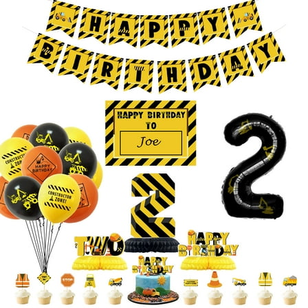Construction Birthday Party Supplies, 2nd Birthday Decorations for Boys, Construction Birthday Banner, Number 2 Balloon, Construction cake Topper, Construction Party Decorations