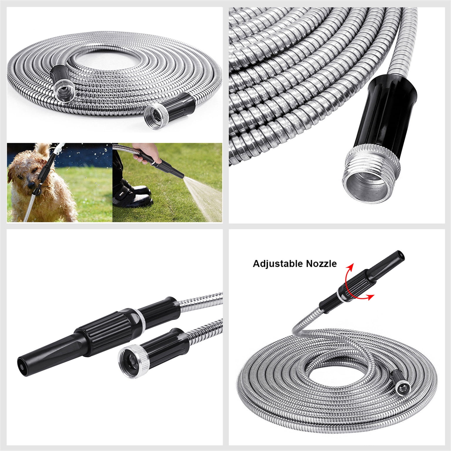 Stainless Steel Garden Hose 50FT 304 Flexible Expanding Water Hose Car Washing Vegetable Outdoor