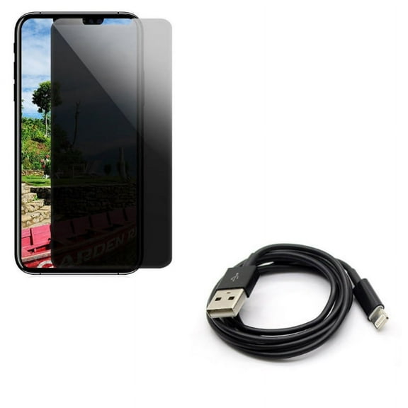 Privacy Screen Protector w 6ft USB Cable for iPhone XR - Tempered Glass Curved Anti-Spy Anti-Peep, Charger Cord Power Wire Long