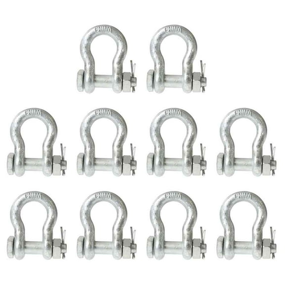 Anchor Shackle - Bolt Type - 1/4" Steel - 0.5 Ton - 10 Pack
