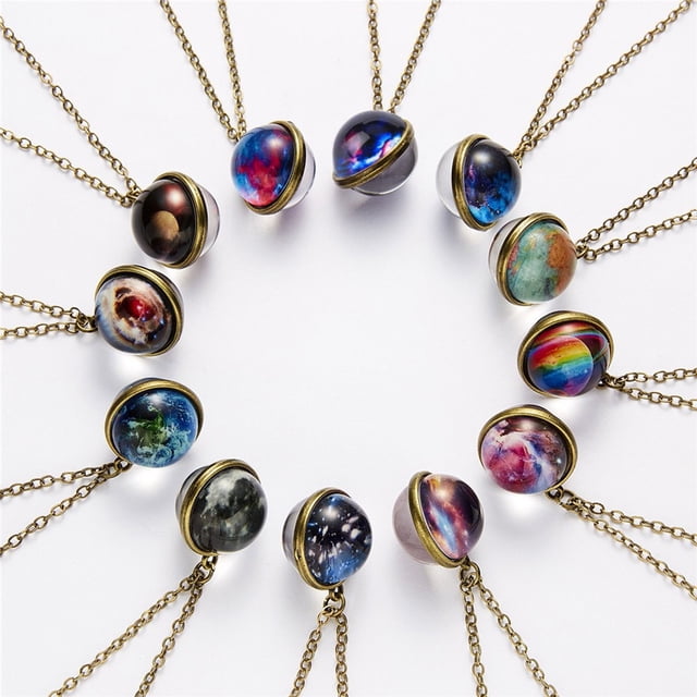 Xihbxyly Collar Que Brilla En La Oscuridad, Impresionante Colgante de Cúpula de Cristal Galáctico, Diseño Único de Doble Cara, Atractiva Cadena de Aleación, Regalo para Cualquier Ocasión, Accesorio d
