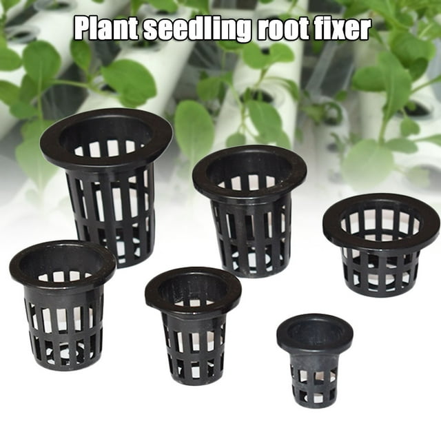 100Pcs Garden Plastic Net Cups Planting Basket Cup Set Slotted Mesh Net Cups Wide Lip Bucket Basket for Hydroponics