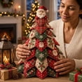 thumbnail image 7 of Christmas Patchwork Fabric Tree DIY Craft Kit,Plaid Quilted Tabletop Mini Tree Making Set With Doll Topper,Handmade Decor For Mantel,Table,Winter Holiday Home Decor A-Santa Claus, 7 of 7