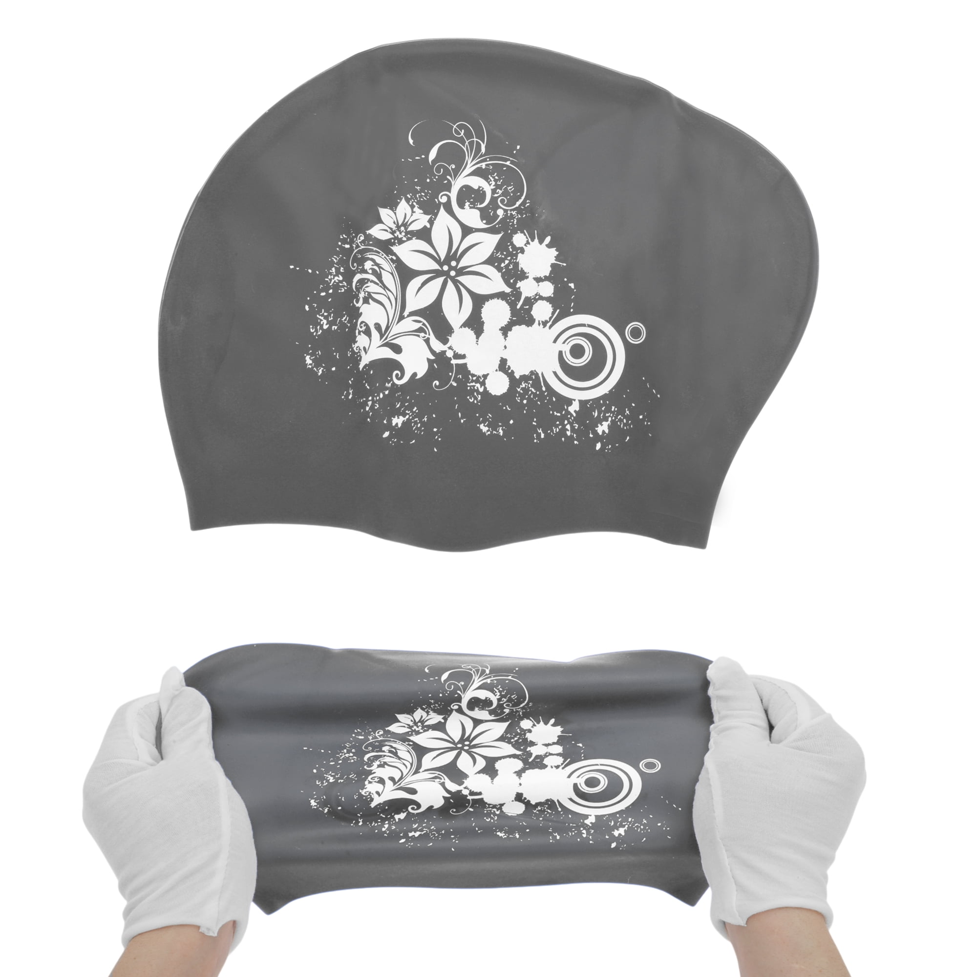 Unique Bargains Floral Pattern Swim Cap 1Pc Black