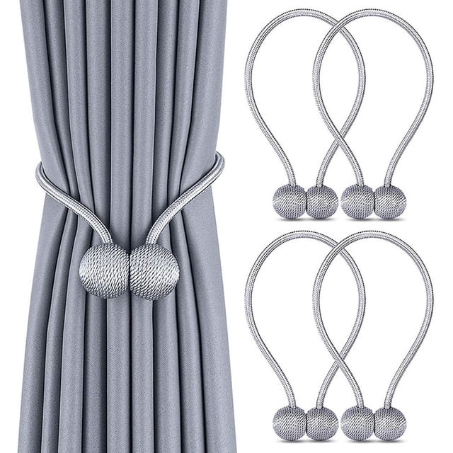 Lot de 4 Embrasses de Rideaux, Embrasses Rideau Aimantée Tressage Magnétiques Rideaux Boucle pour Décoration de Bureau Maison(Gris)