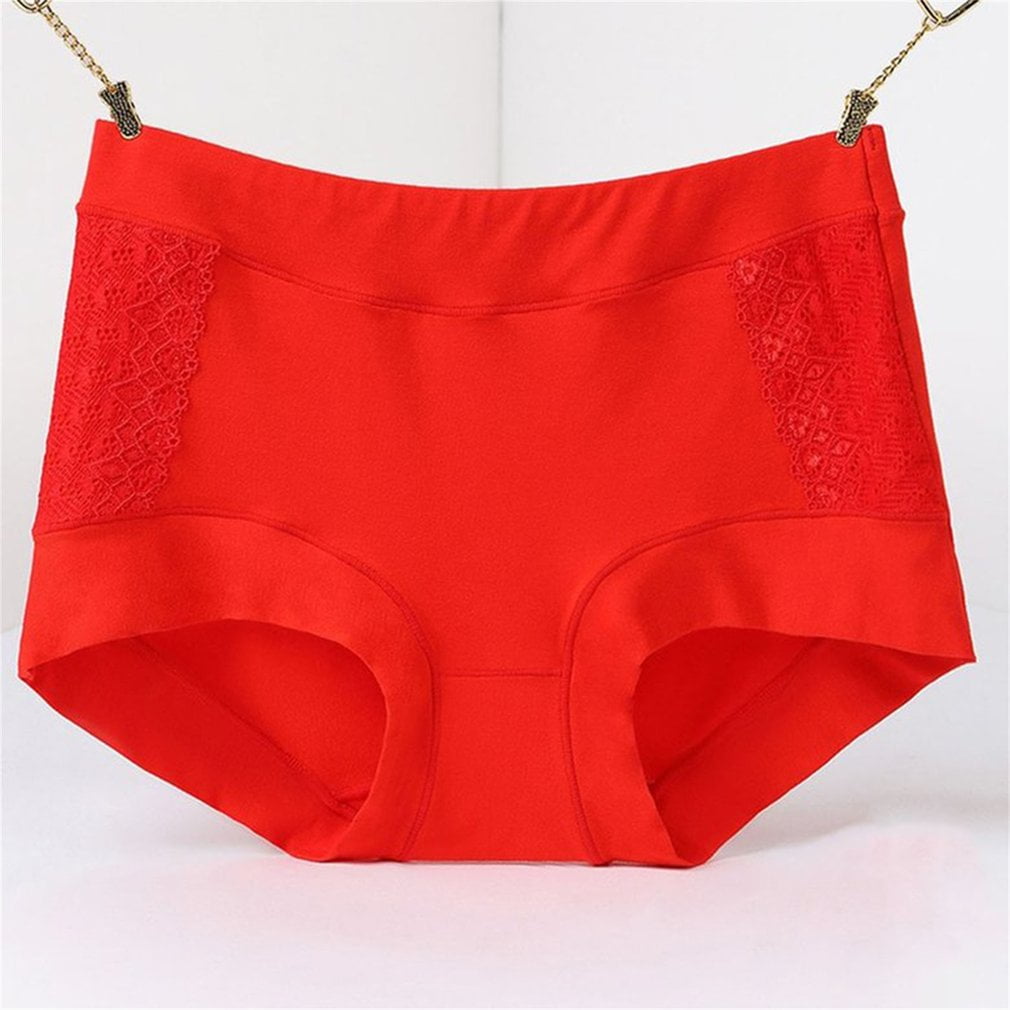 Women Plus Size Soft Modal Briefs Middlewaisted Lace Solid Color
