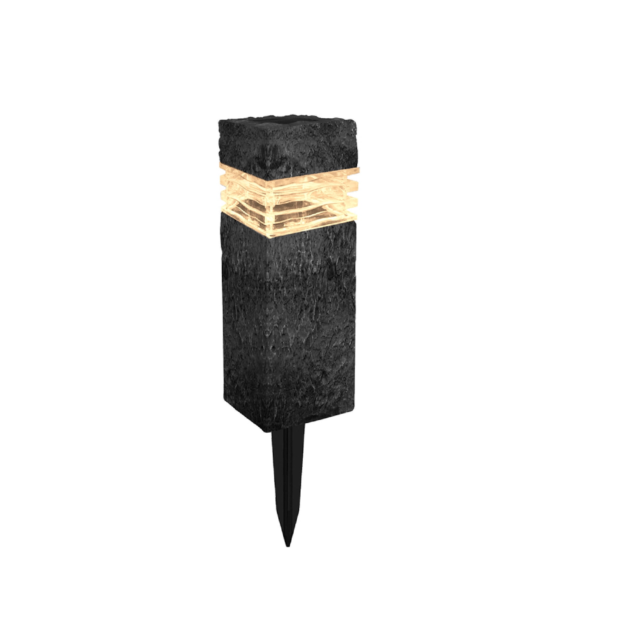 Deck Impressions Solar Charcoal Stone Outdoor Integrated LED Landscape Rock Pillar Path Light, 2-Pack