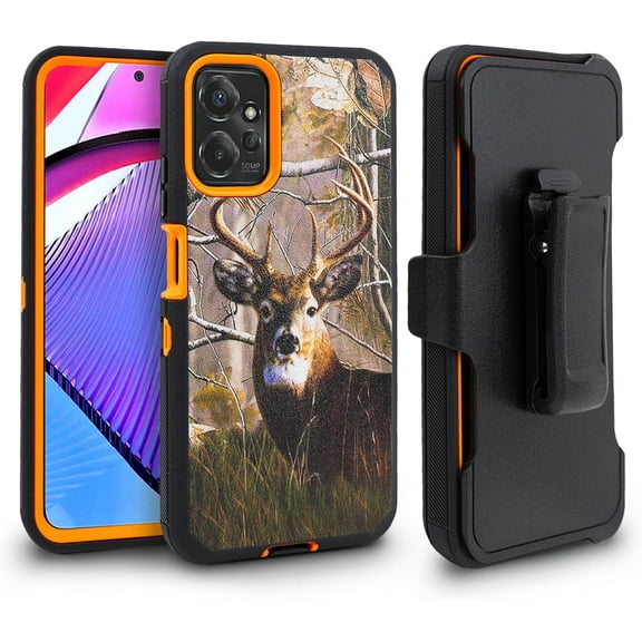 Designed for Motorola Moto G Power 5G (2024) Case with Belt Clip Holster, Built-in Screen, Anti-Drop, Shockproof, with Kickstand, Heavy Duty Protection (Deer)