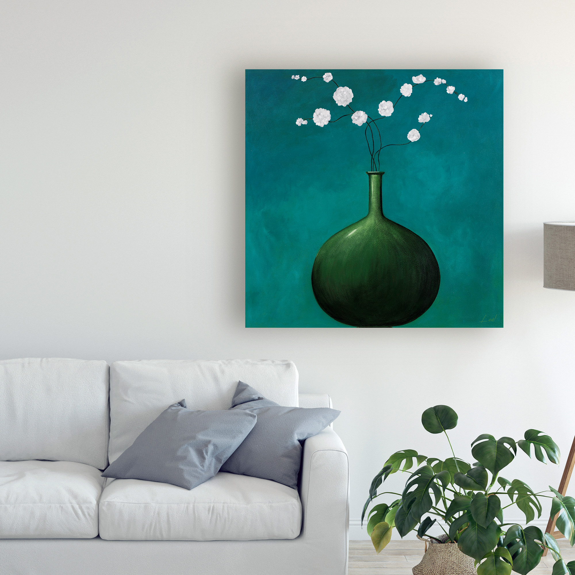 Trademark Fine Art 'Green Vase Over Blue' Canvas Art by Pablo Esteban