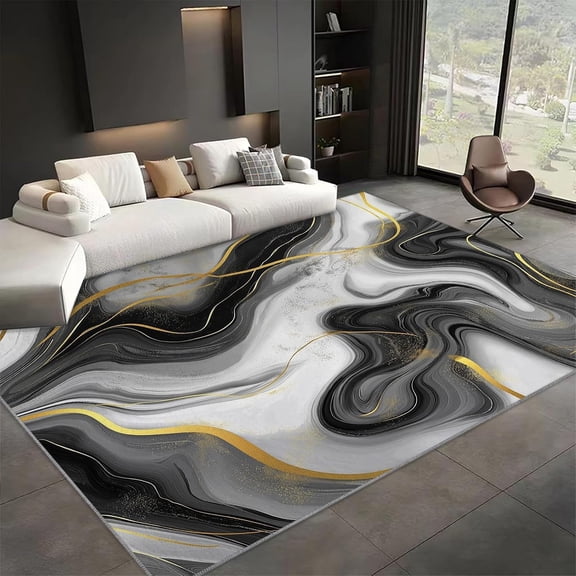 Abstract Marble Line Area Rugs, Modern Artistic Carpet, Washable Non Slip Low Pile Soft Rug for Living Room Bedroom Office Dining Room Home Decor Mat 2x3ft