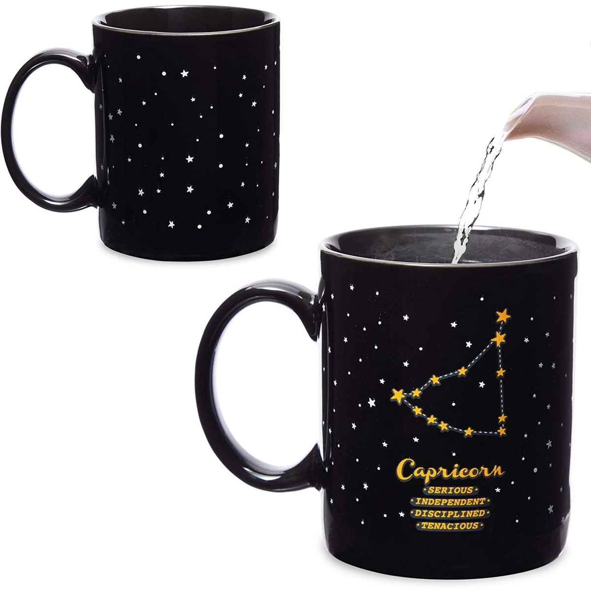 Ceramic Color Changing Mug, Capricorn Zodiac Astrology Coffee Mugs for Gifts, Black, 11oz