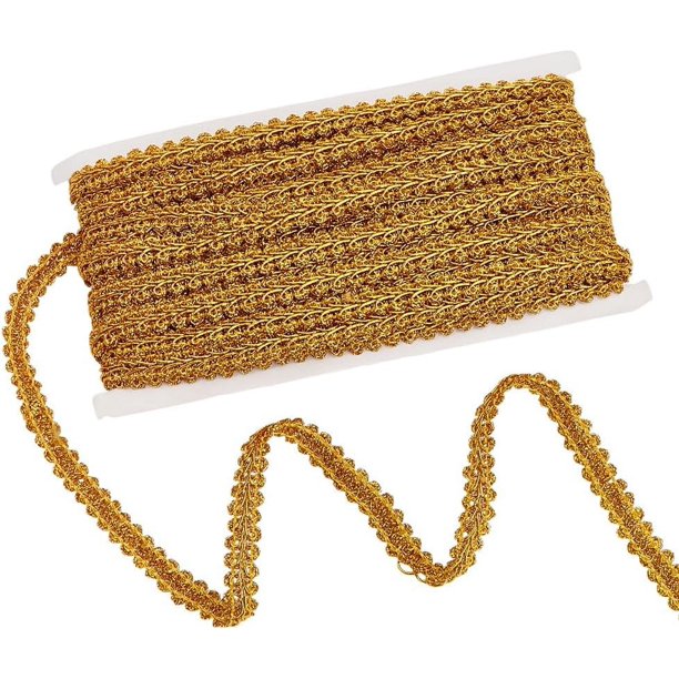 Cinta de cordón trenzado de 22,5 yardas, cinta de cordón trenzado Golden Centipede, cinta de cordón con volutas, cinta de cordón trenzado, cinta de encaje metálico, cinta decorativa de tela