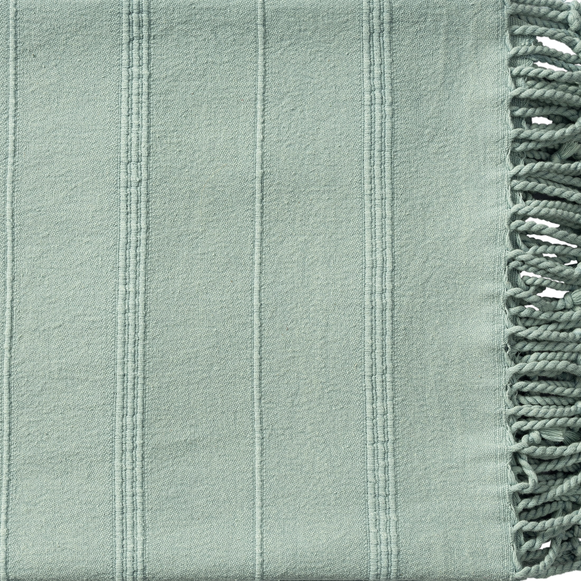 Ox Bay Sarra Aqua Green Striped Fringed Ultra-Soft Turkish Cotton Reversible Throw Blanket, 50" x 60"