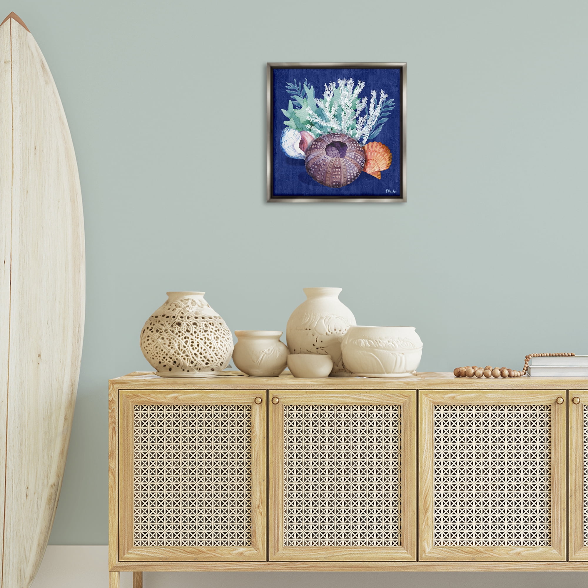 Stupell Industries Urchin Sea Life Coastal Painting Gray Floater Framed Canvas Art Print Wall Art, 18 x 18
