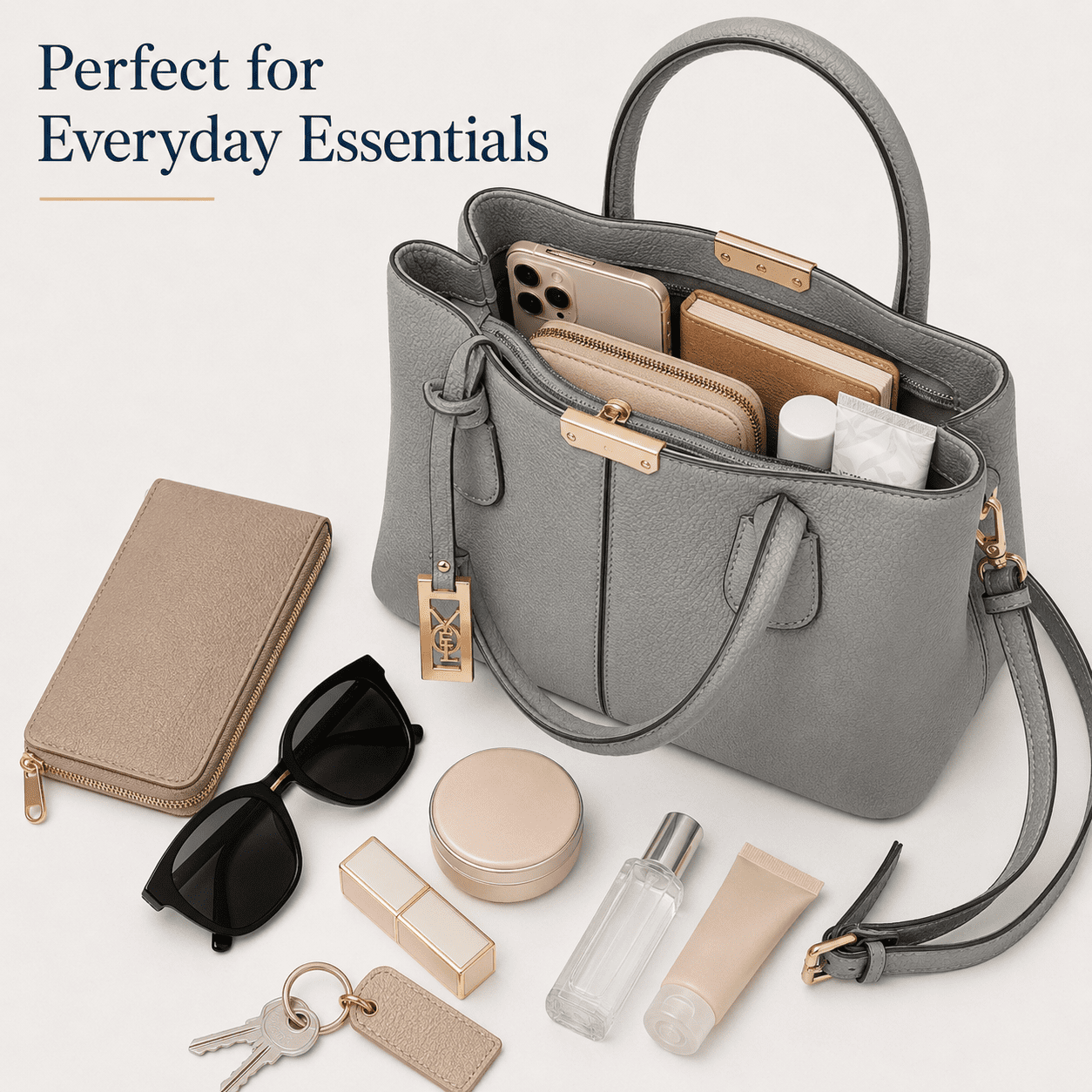Kabuer Women's PU Leather Tote Handbag with Shoulder,Gray