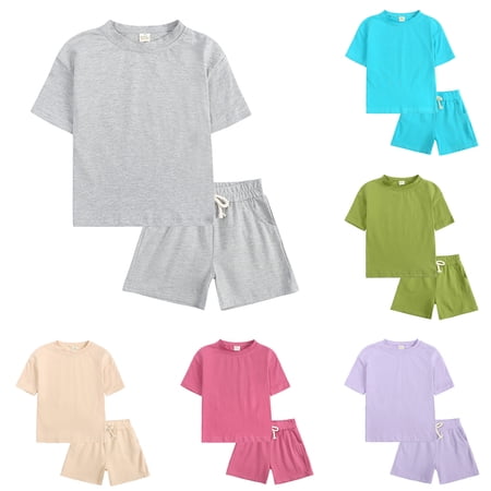 Dpytoraw Kids 2 Piece Tracksuit Short Sleeve Solid T Shirt with Shorts for Summer Pink Size 8-9 Years