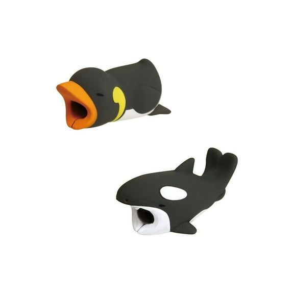 iPhone & Android Cable Protectors Animal Biters - 2pk Penguin and Orca