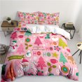 thumbnail image 3 of Juego de funda nórdica navideña festiva de 2 o 3 piezas, suave y transpirable, morado con Papá Noel, renos y copos de nieve para decoración de dormitorio o dormitorio, 3 of 6