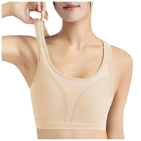 Zhaghmin Workout Tops for Women Built in Bra Breathable Sports Bras Gym Running Full Coverage Padded Cropped Tank Tops for Womens Comfort Beige Xl