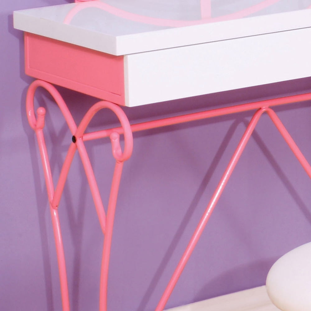 Furniture of America Patty Teen 3-Piece Makeup Vanity Set with Padded Stool, Pink