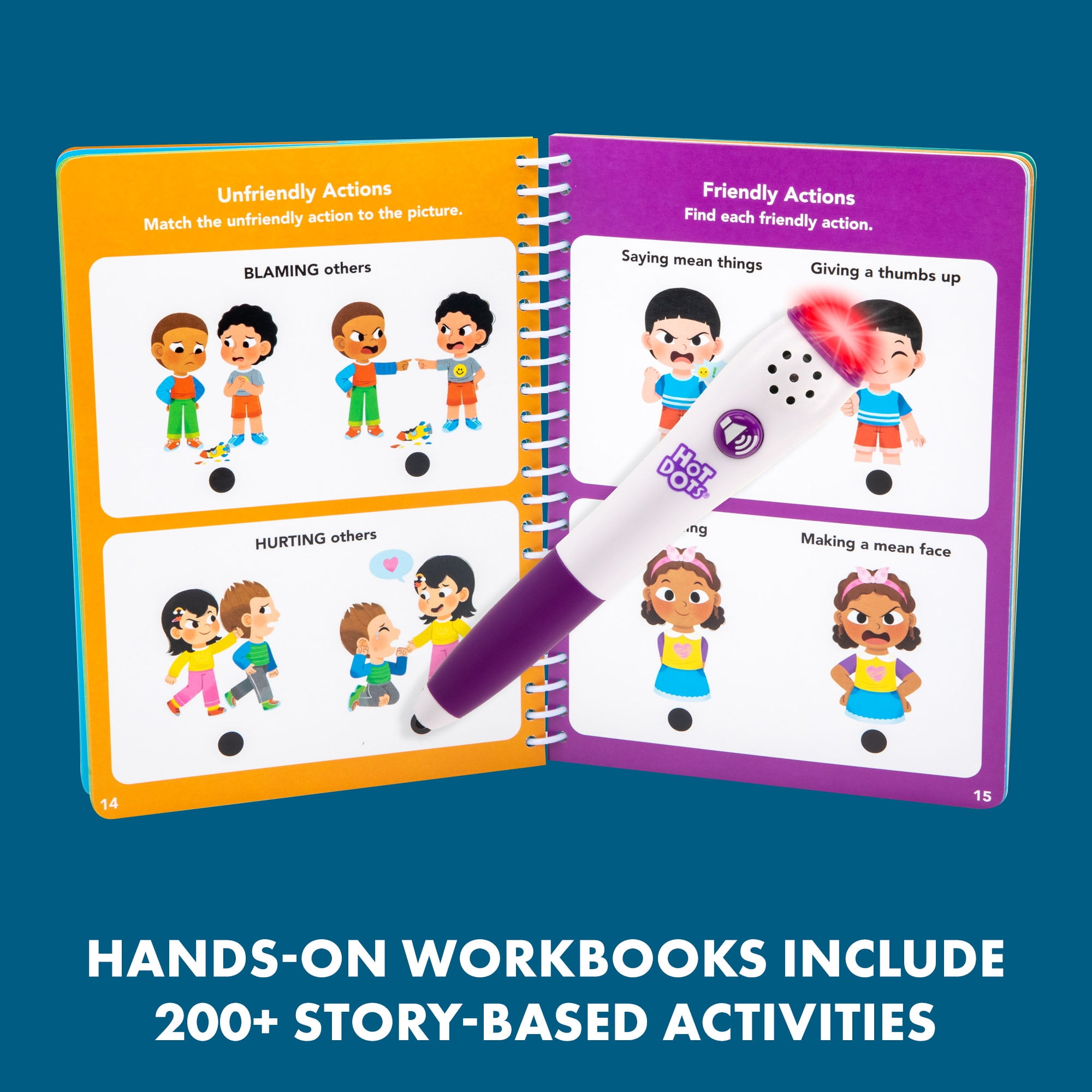 Educational Insights Hot Dots Feelings & Friendships, Spiral-Bound Social Emotional Learning Workbooks with Interactive Pen, Ages 3+