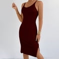 thumbnail image 7 of Xaqiouau Womens Solid Sleeveless Ribbed Knit Bodycon Midi Dress Scoop Neck Side Slit Fitted Stretchy Casual Work Party Club Evening Wear, 7 of 7