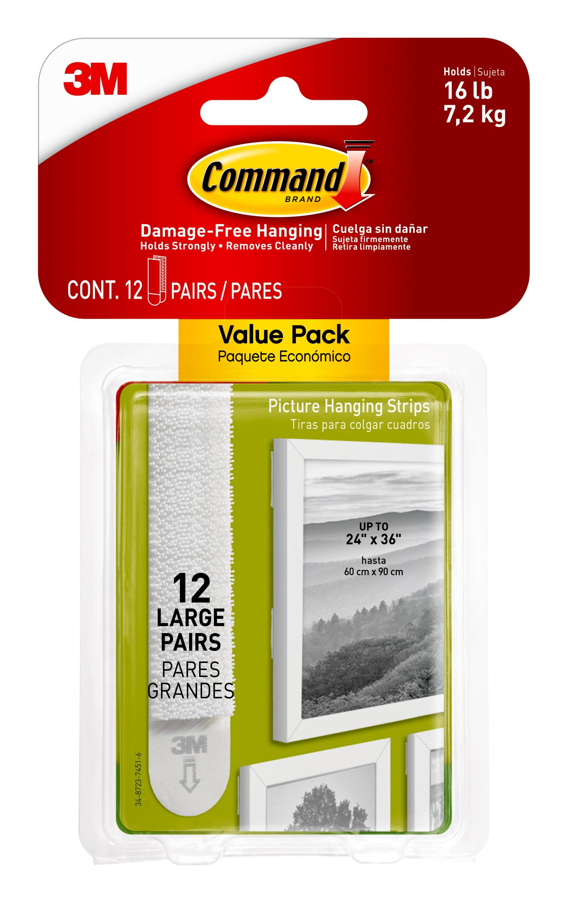 Command Large Picture Hanging Strips Value Pack, White, 12 Strips/Pack ...