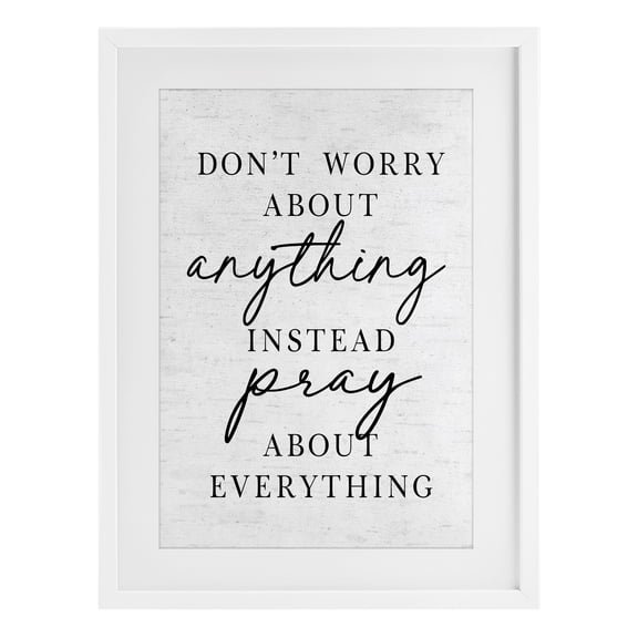 Stupell Industries Eclectic Pray Instead Of Worry White Framed Print Under Glass, 17 x 23, by Lettered and Lined