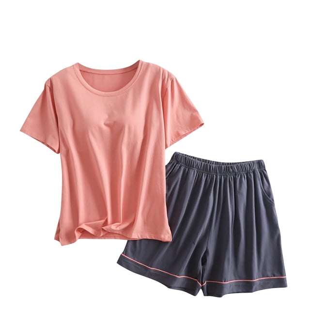 Ensembles de Liquidation pour Femmes, Ensemble de Shorts Décontractés d'Été pour Femmes, Ensemble de Shorts Décontractés Amples avec Coussin de Poitrine Col Rond Manches Courtes