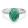 thumbnail image 3 of Gem Stone King 10K White Gold Green Malachite and Lab Grown Diamond Engagement Ring for Women | 2.70 Cttw | Oval 9X7MM | Gemstone Birthstone | Size 6, 3 of 6