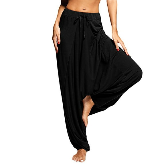 HBFAGFB Women Pants Casual Loose Wide Leg Lightweight Yoga Trousers Fitness Harem Pant Black Size 3XL