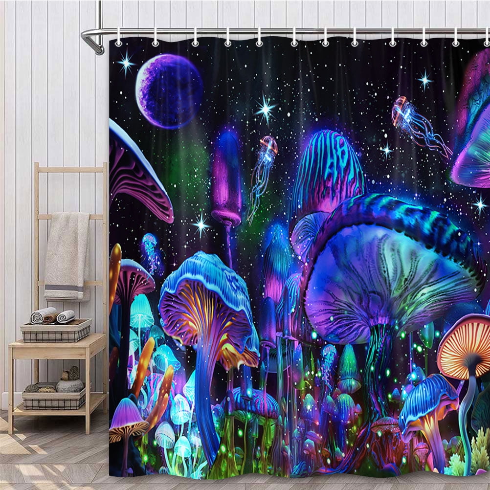 Mushroom Shower Curtain, Fantasy Mushroom Bathroom Sets with Hooks ...