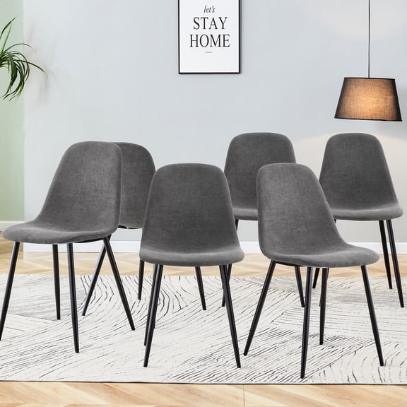 6 Dark Gray Dining Chair Collection. Modern Home Adornment. Soft Seat And . Metal Support. Adjustable Slip Base. Easy Assembly Procedure Chairs - Of 6. Atmosphere. One Legs. Non-slip Feet.