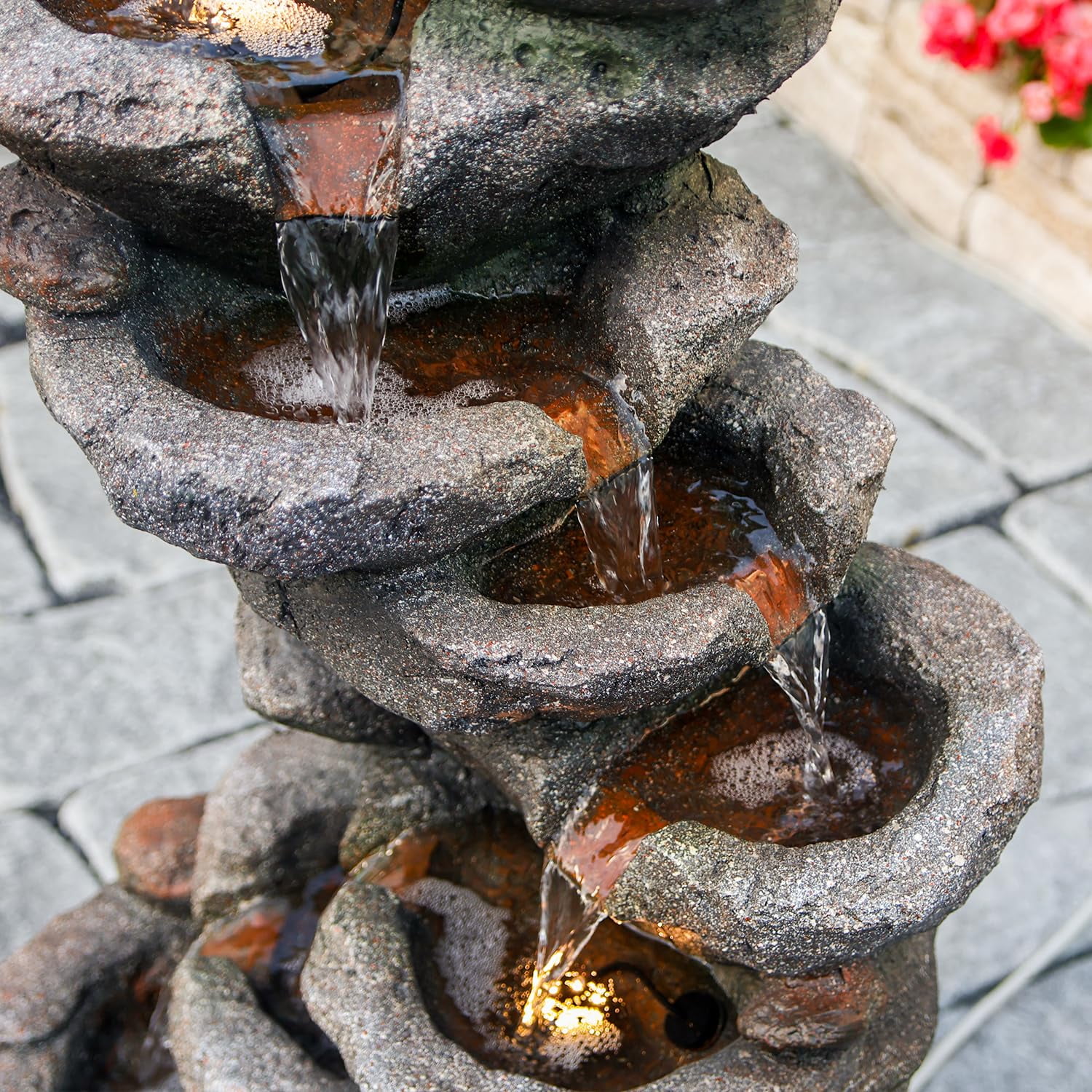10-Tier Cascading Rock Water Fountain Outdoor Garden Waterfall Fountains Patio Backyard Deck Porch Pond Art Decor for Outside 39.76" H Outdoor Feature with LED Lights