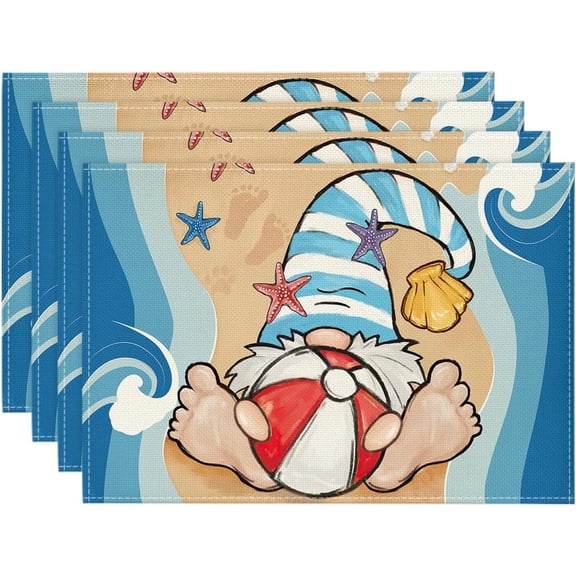 Gnome Shell Beach Ball Summer Placemats Set of 4, 12x18 Inch Spring Table Mats for Party Kitchen Dining Decoration