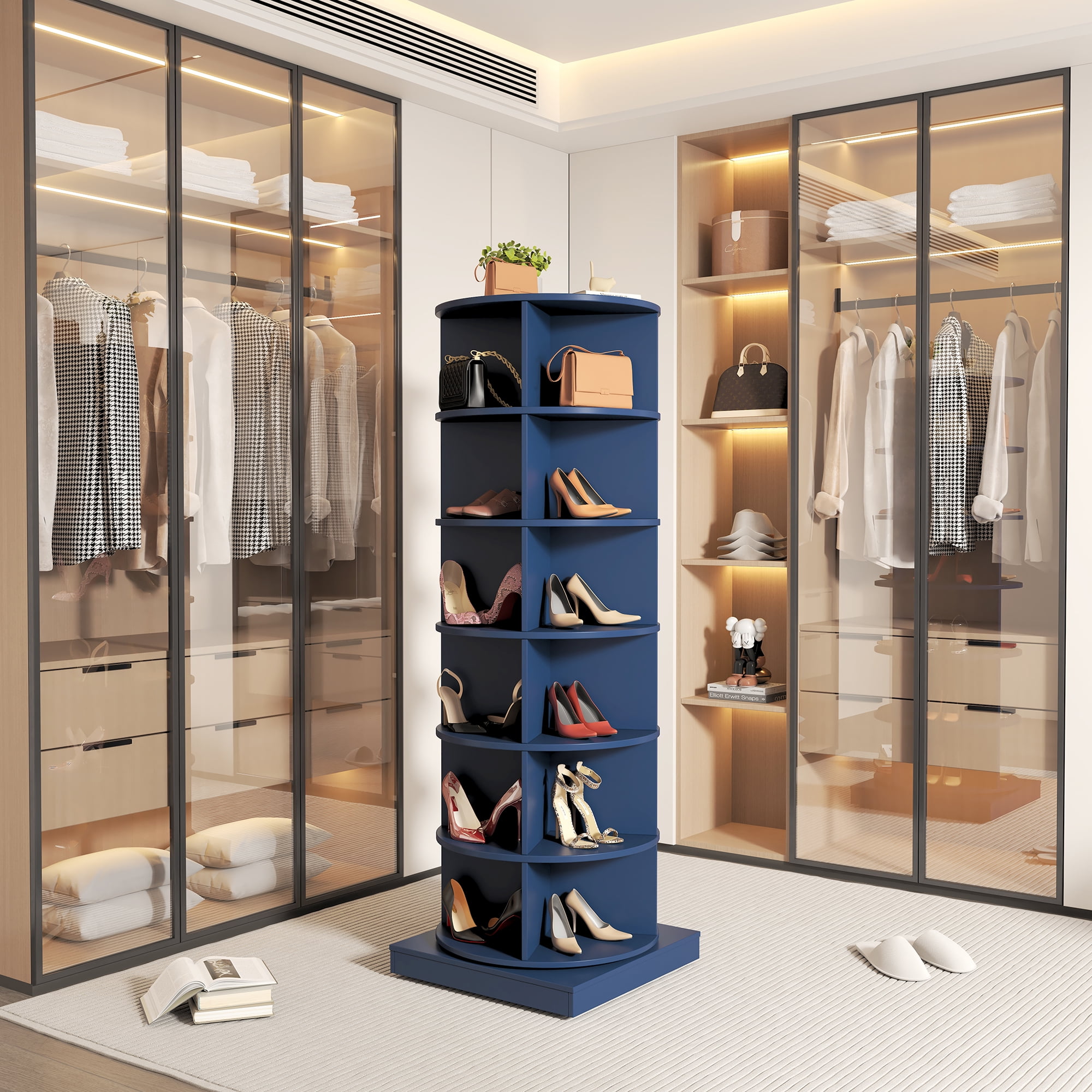 Miniyam 360° Rotating Shoe Rack, 6-Tiers Shoe Rack Organizer for Entryway, Blue