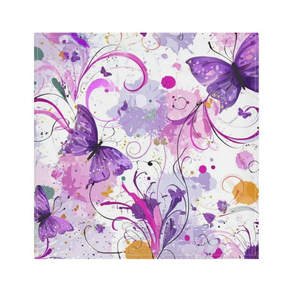 1 Pack 20'' x20" Satin Table Napkins Dinner Napkins for wedding Party Decoration events Purple Butterfly with Swirls