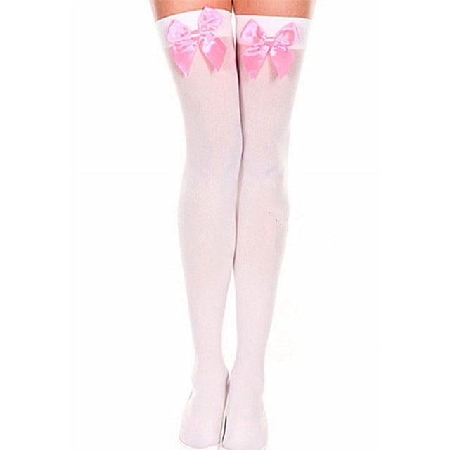 Medias sexis de terciopelo con lazo rojo y blanco, medias por encima de la rodilla, medias microtransparentes de 80D hasta el muslo para mujer, medias