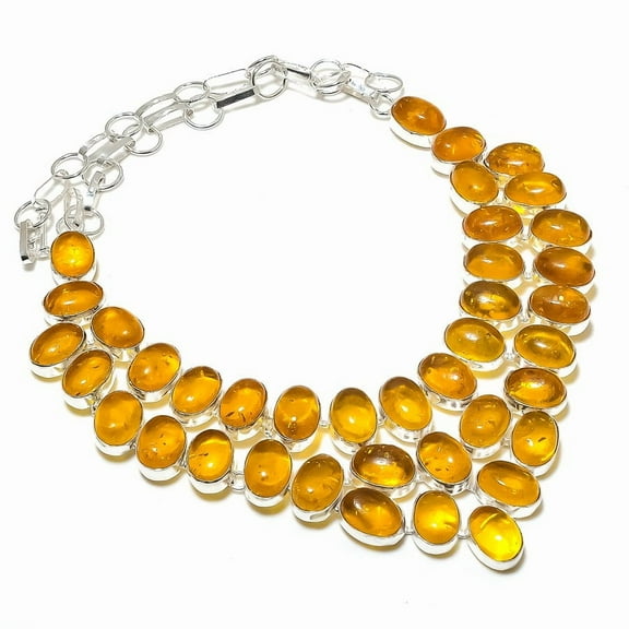 Natural Baltic Amber Gemstone 925 Sterling Silver Jewelry Necklace 18"