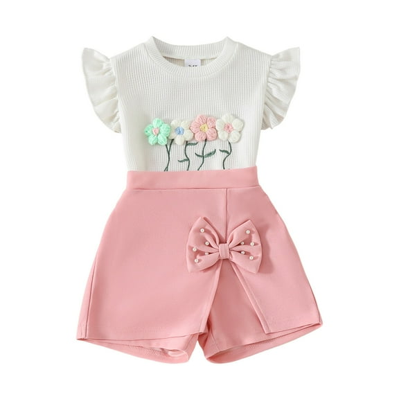 XZNPDUCQ Toddler Girls's Girls Short Sleeve T-Shirt and Elastic Waistband Elastic Shorts Outfit Set 2Pcs Outfits kids For 6 12 18 24 Months 2T 3T 4T 5T Dailywear Pink,2-3 Years