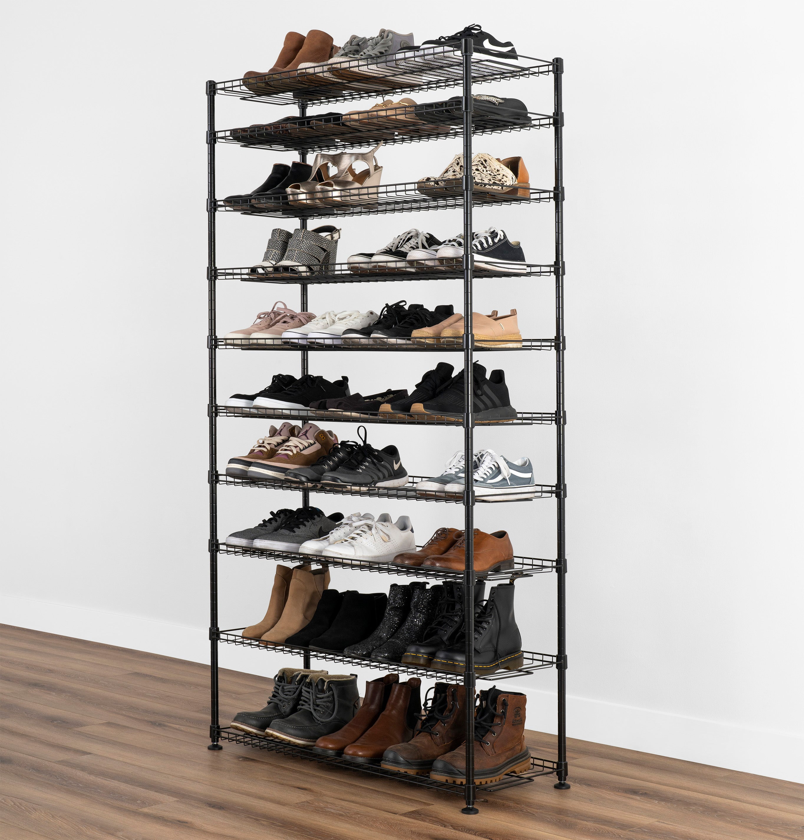 SafeRacks 10 Tier Stackable Steel Shoe Rack, 60 Shoe Pair Capacity, Black