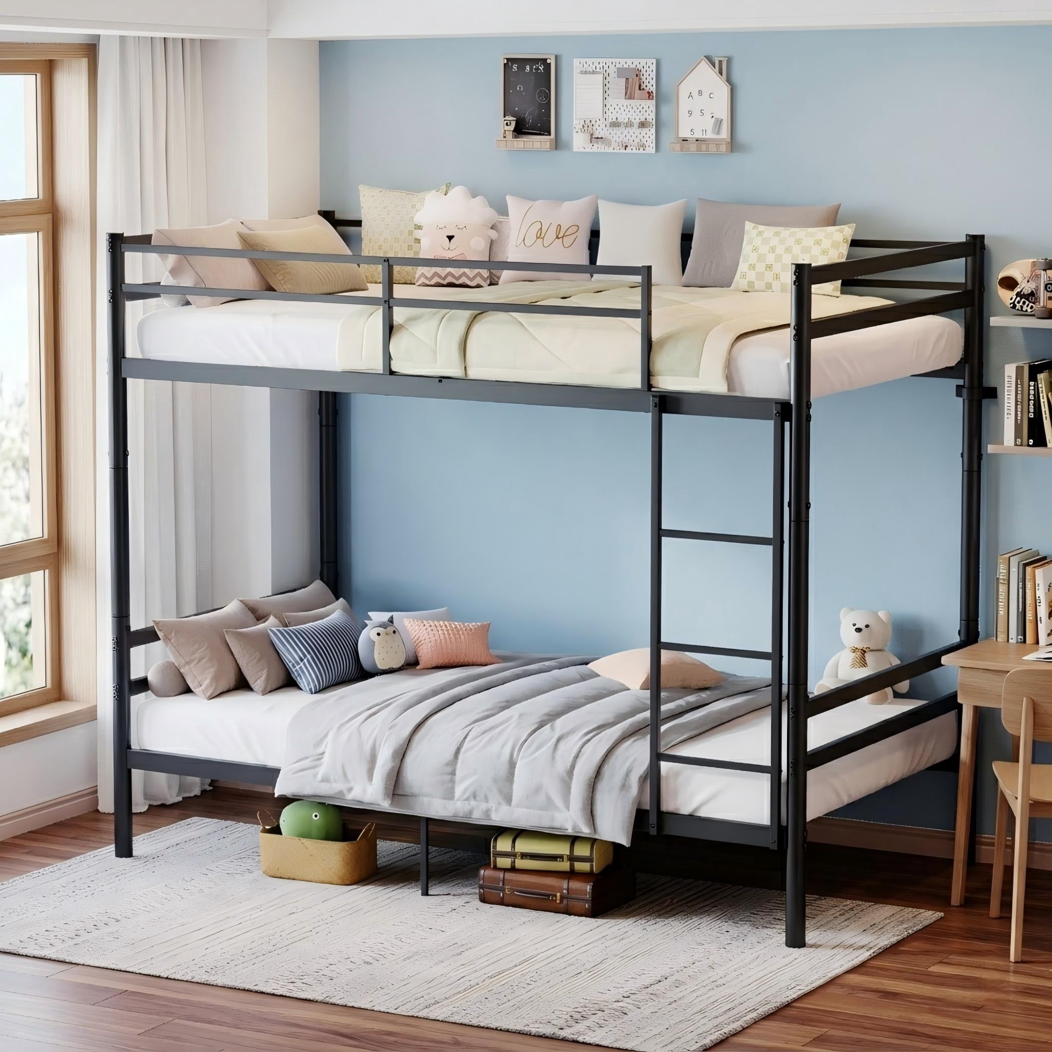 Aukfa Twin over Twin Metal Bunk Bed, Convertible Bunk Bed Frame Separates into 2 Twin Beds, Space-Saving, Black