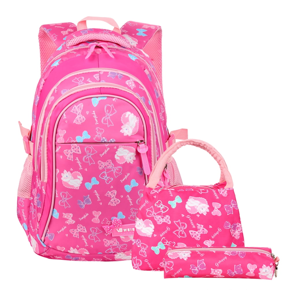 3PCS/Set Girls Kids Bowknot Elementary School Bag Travel Backpack Lunch Bag