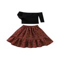 thumbnail image 1 of Little Girls 2PCS Skirt Outfits  Long Sleeve Plain Off-Shoulder Tops  Floral Patterns Ruffle Hem High Waist Long Skirt, 1 of 7