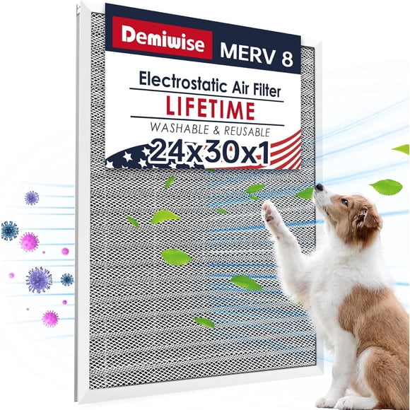 MERV 8 24x30x1 Lifetime Air Filter, Washable Electrostatic Aluminum AC/HVAC Furnace Filter, Reusable Permanent Air Filter,Easy to Clean, Healthier Home or Office(Actual Size:23.75x29.5x0.86?