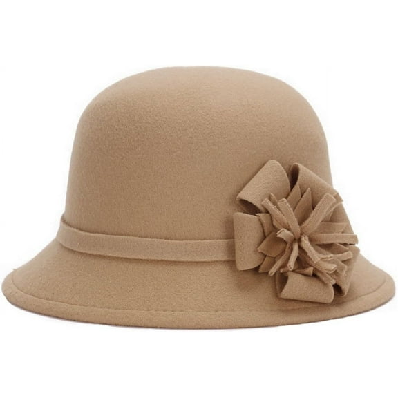 YooGuoGuo Women Warm Wool Felt Church Cloche Cap Bucket Hat Bowler Hats with Flower Band