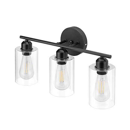 Espird 3 Light Bathroom Vanity Fixtures Black Rustic Farmhouse Lighting Over Mirror Modern Industrial Kichler Lamp With Cylinder Glass Shade Com Espird 3 Light Bathroom Vanity, Bathroom Lighting Over Mirror Black